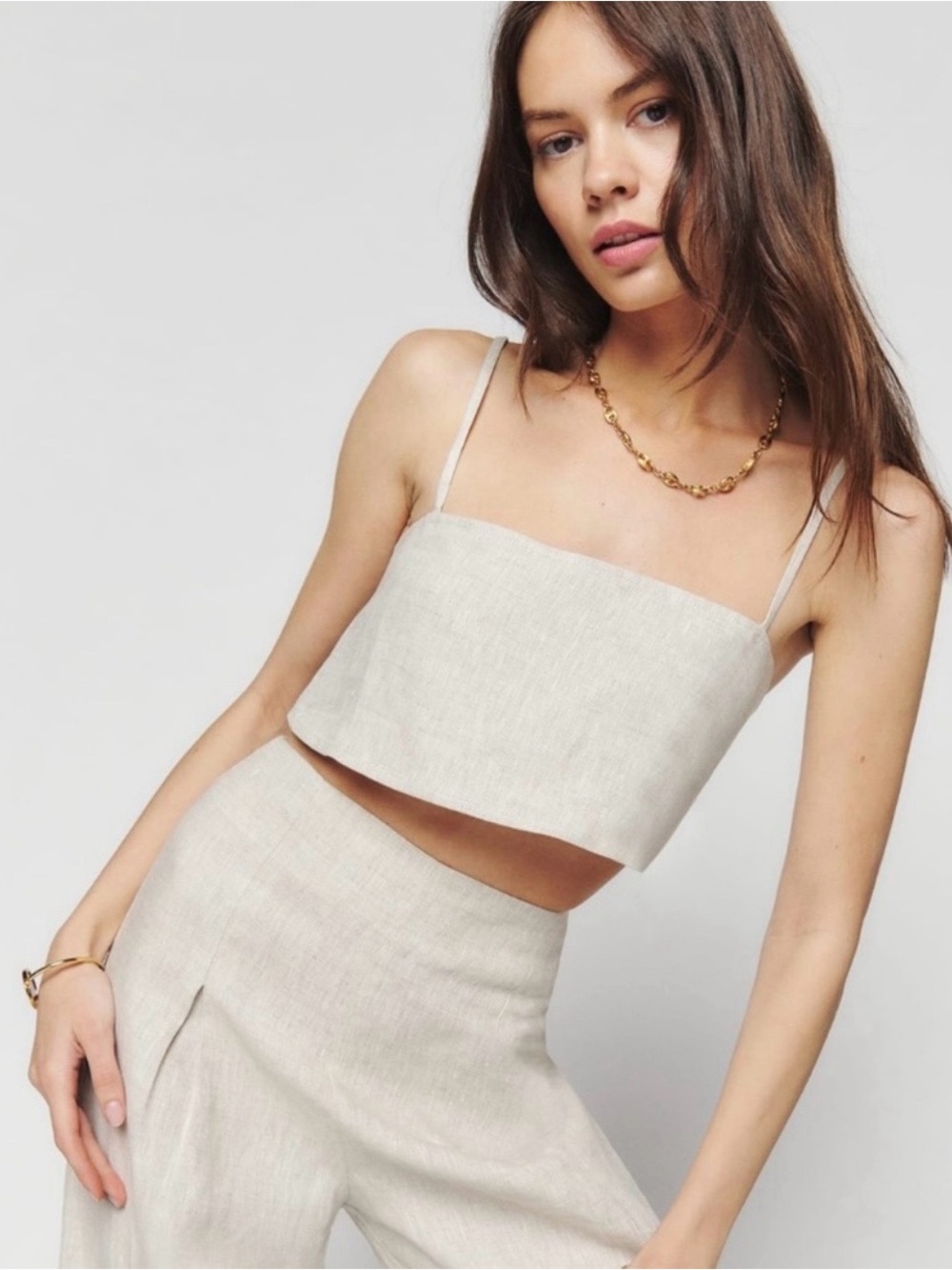 Reformation Oatmeal Linen crop NWTSize 2 Linen-Look Spaghetti Strap